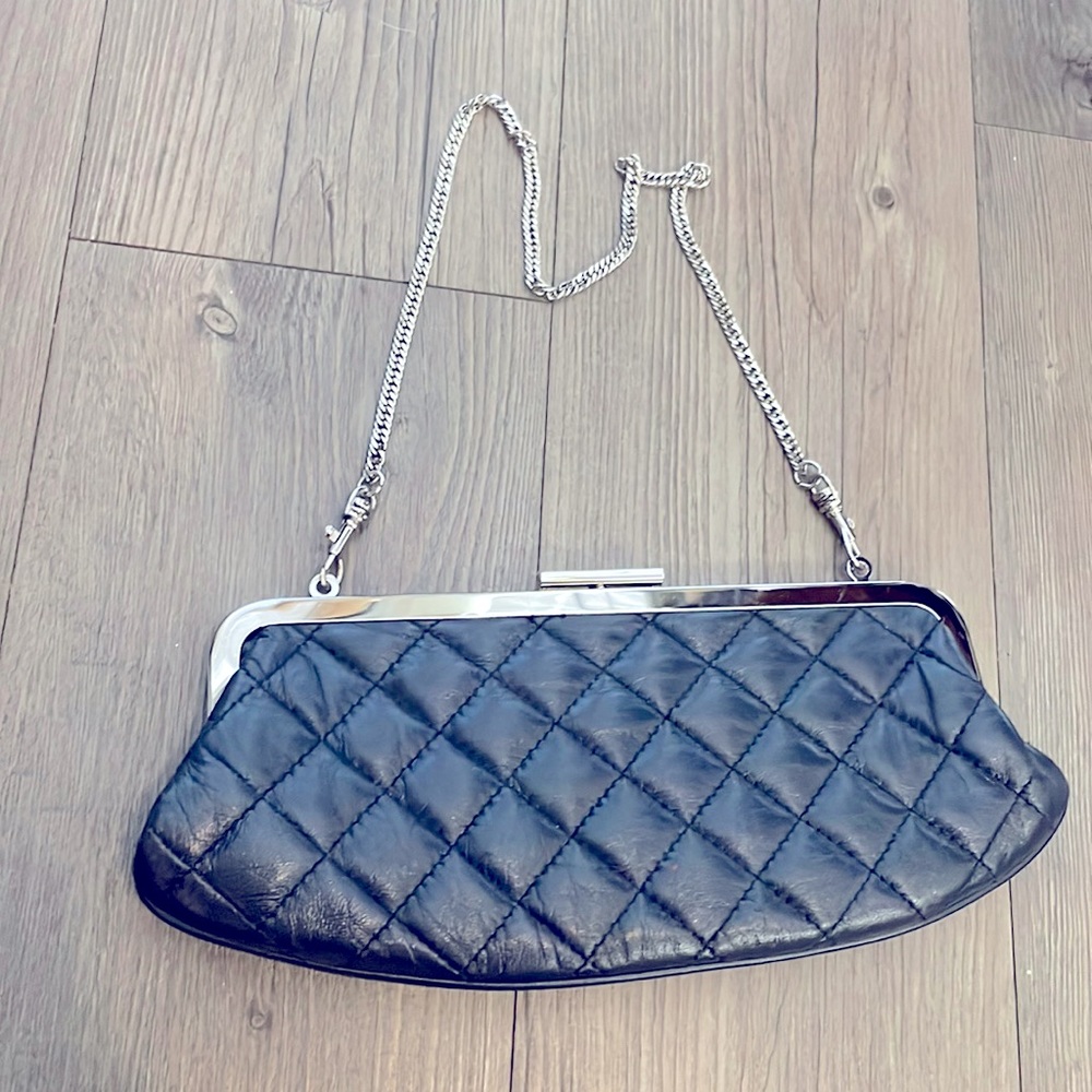Giani Bernini Navy Blue Quilted Purse w/ Silver Chain from Macy’s.